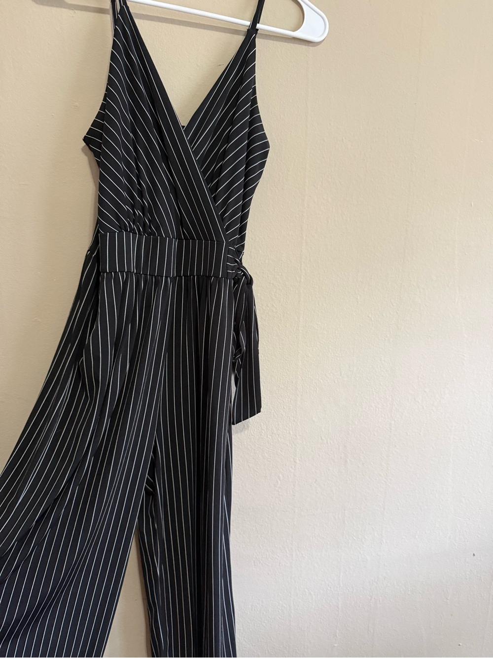 Kayleigh Striped Black Wrap Jumpsuit with Tie Waist Size XS